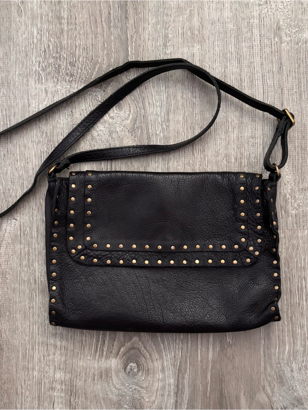Linea Pelle Black Studded Leather Crossbody Bag EUC